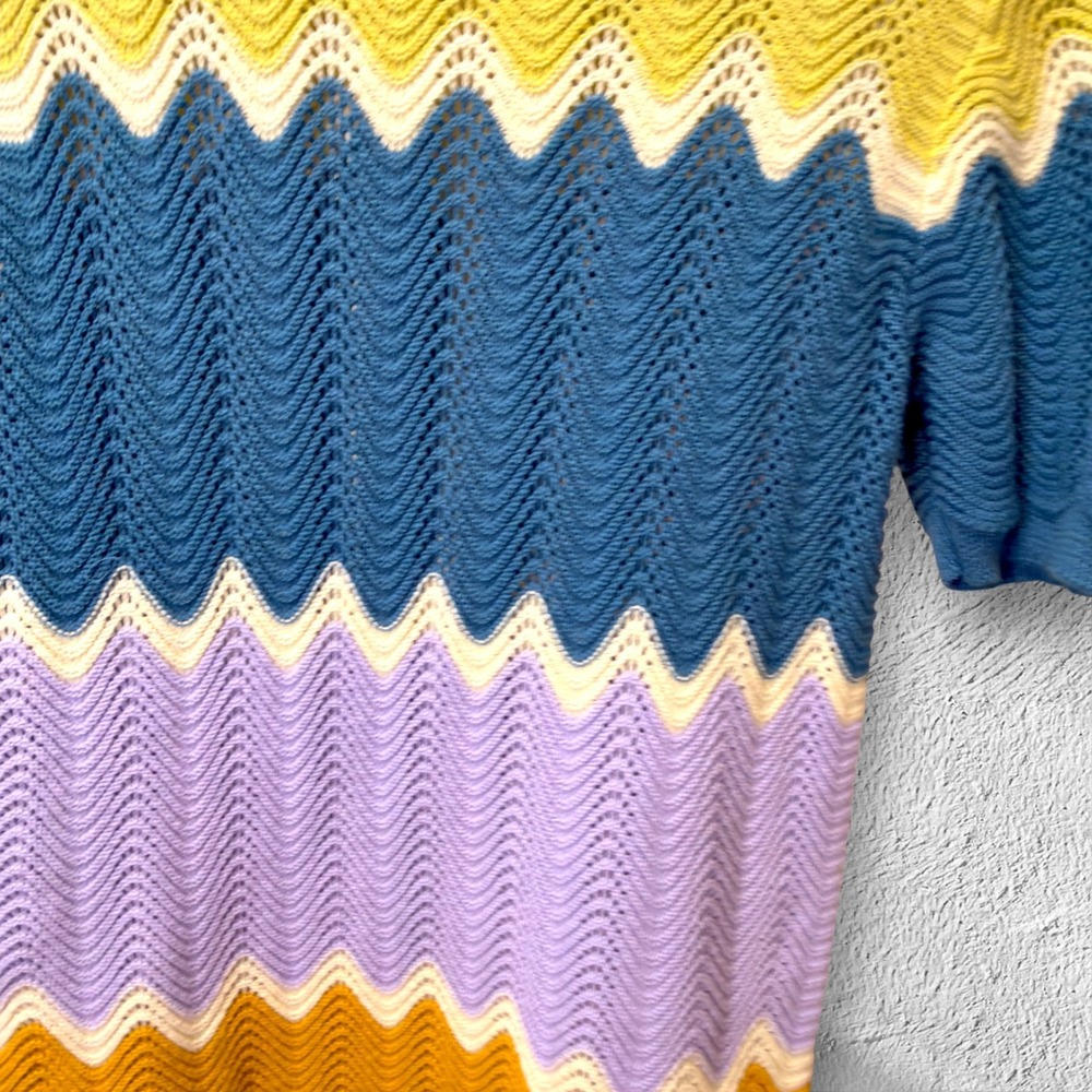 Heartloom Crochet Knit Polo Dress M Colorblock Zig Zag Stripe Cotton Retro Mod - Picture 8 of 14